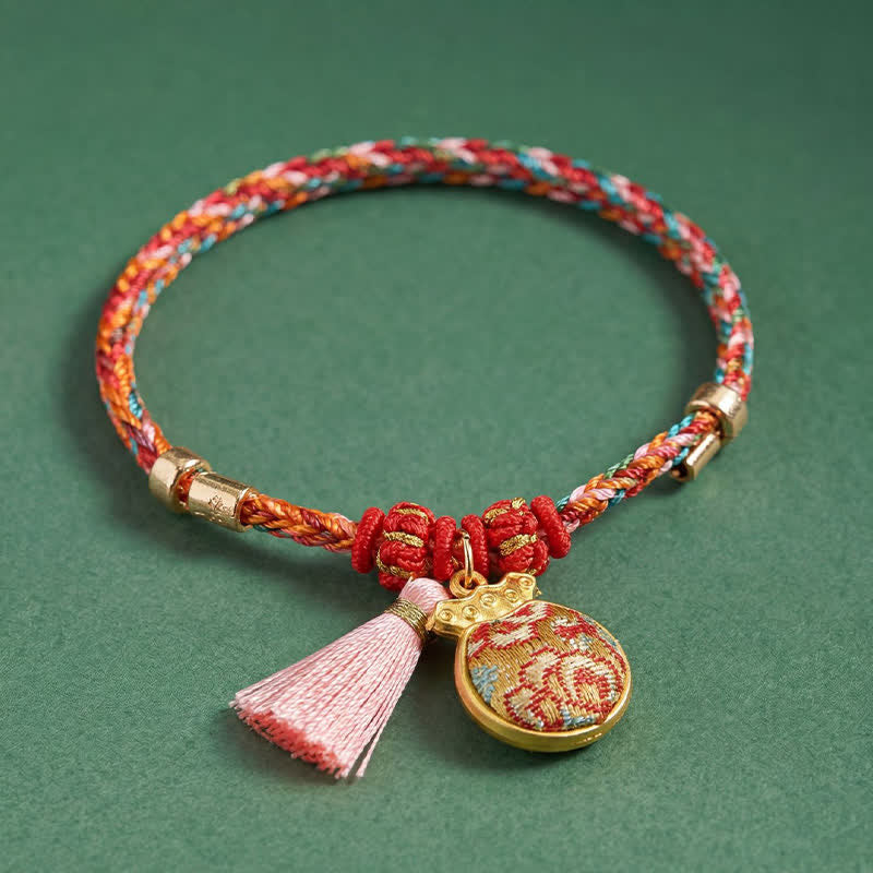 Nimara Ritual Handwoven Five Color Apple Money Bag Gourd Chinese Lock Charm Protection Bracelet