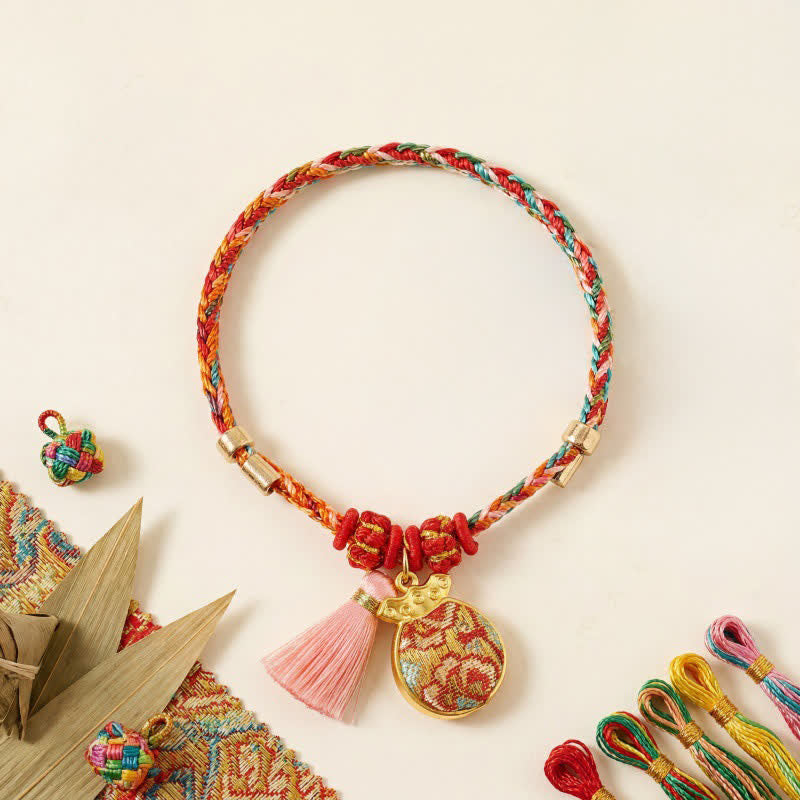 Nimara Ritual Handwoven Five Color Apple Money Bag Gourd Chinese Lock Charm Protection Bracelet
