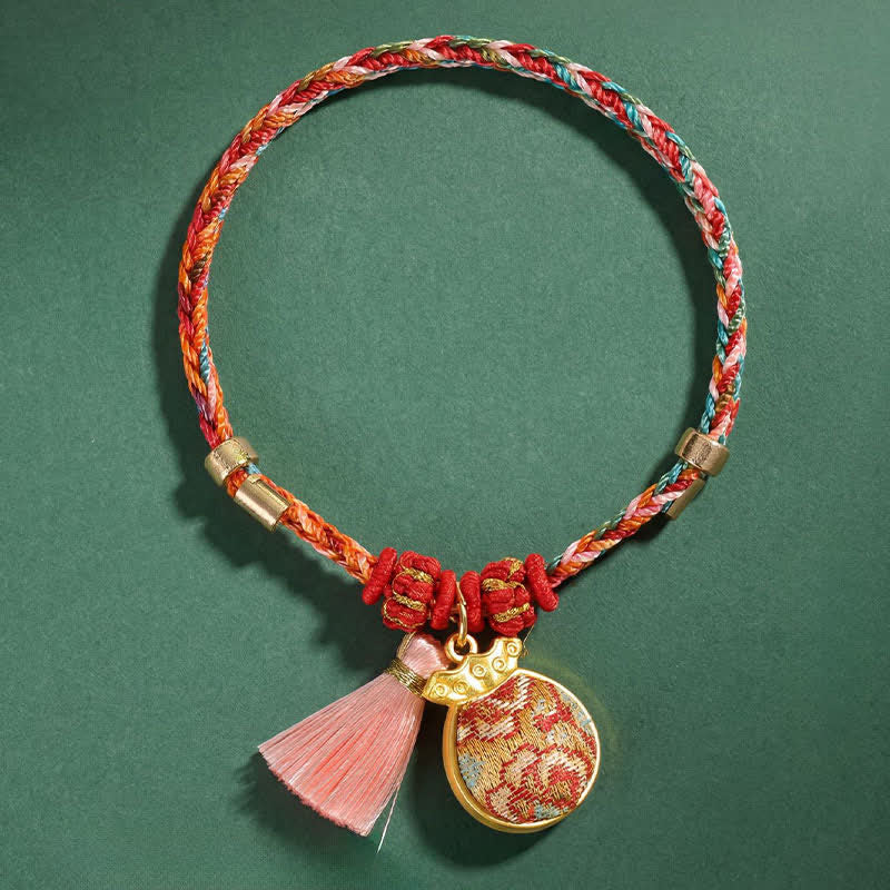 Nimara Ritual Handwoven Five Color Apple Money Bag Gourd Chinese Lock Charm Protection Bracelet