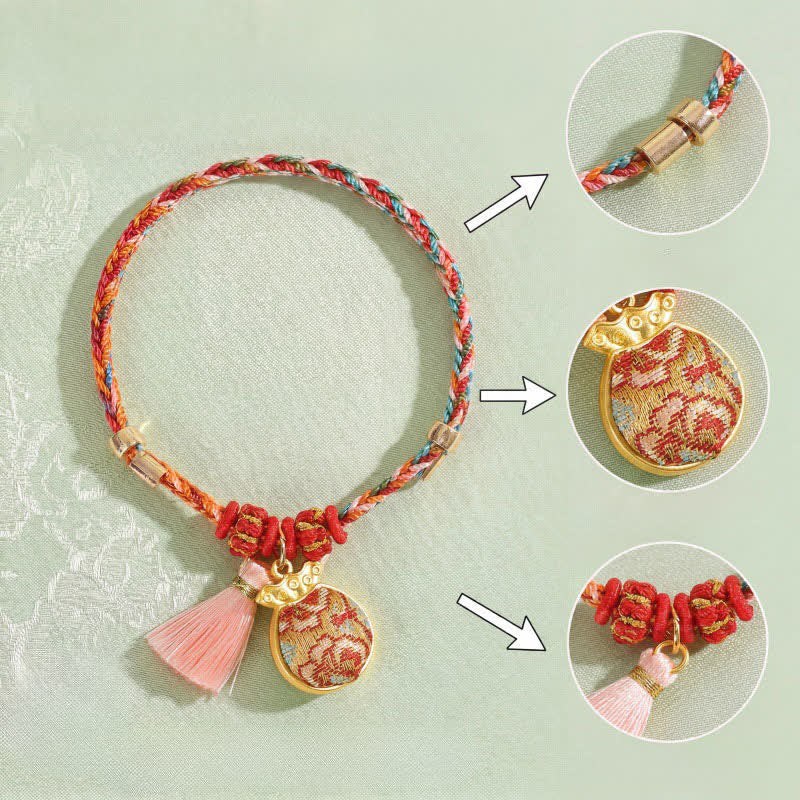 Nimara Ritual Handwoven Five Color Apple Money Bag Gourd Chinese Lock Charm Protection Bracelet