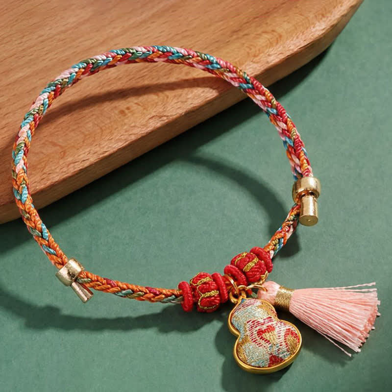 Nimara Ritual Handwoven Five Color Apple Money Bag Gourd Chinese Lock Charm Protection Bracelet