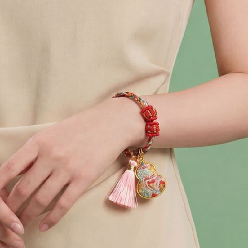 Nimara Ritual Handwoven Five Color Apple Money Bag Gourd Chinese Lock Charm Protection Bracelet