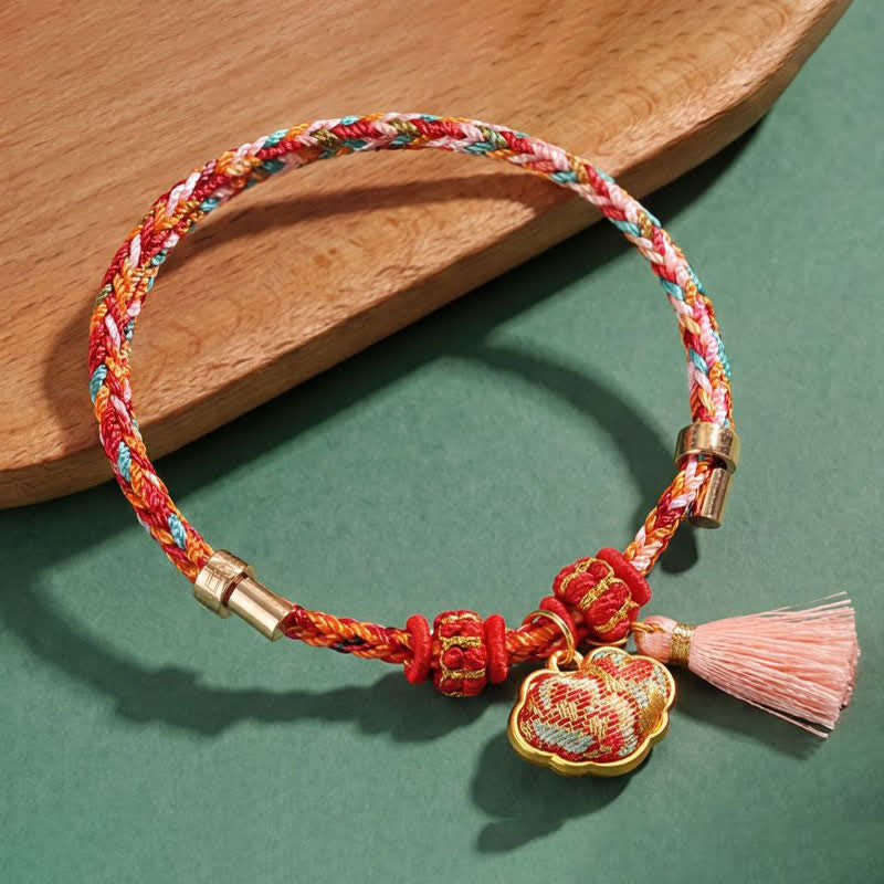 Nimara Ritual Handwoven Five Color Apple Money Bag Gourd Chinese Lock Charm Protection Bracelet