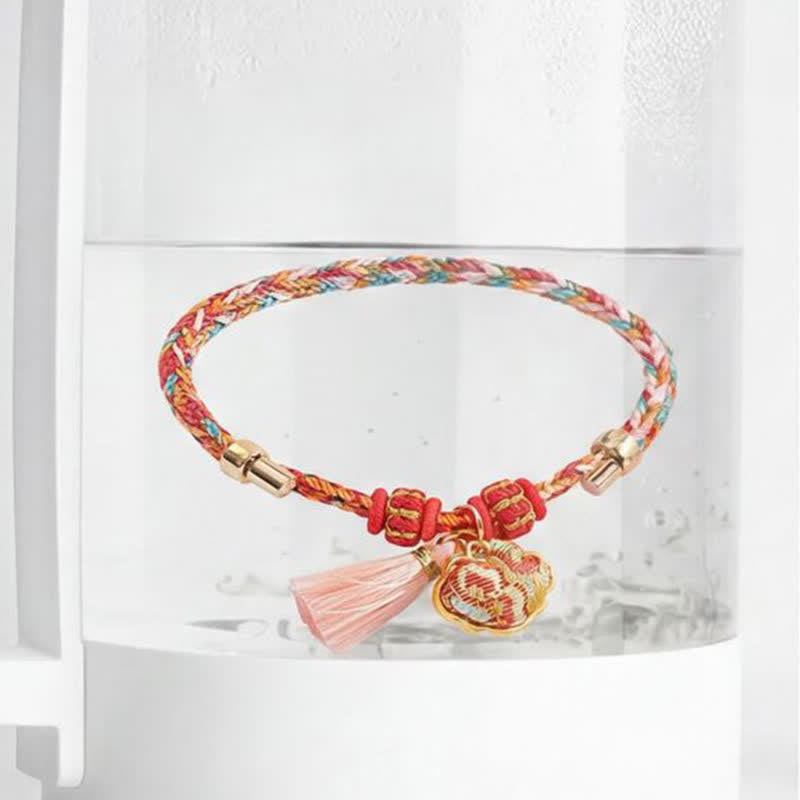 Nimara Ritual Handwoven Five Color Apple Money Bag Gourd Chinese Lock Charm Protection Bracelet