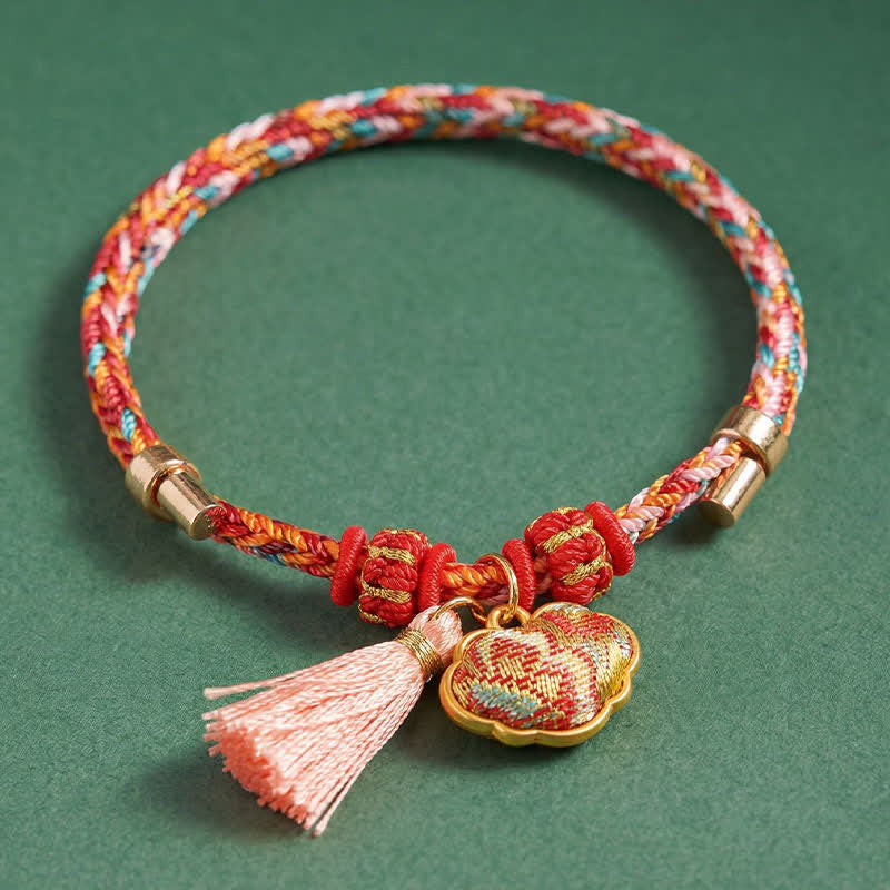 Nimara Ritual Handwoven Five Color Apple Money Bag Gourd Chinese Lock Charm Protection Bracelet