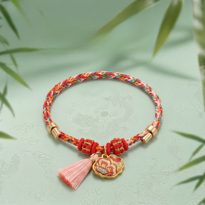 Nimara Ritual Handwoven Five Color Apple Money Bag Gourd Chinese Lock Charm Protection Bracelet