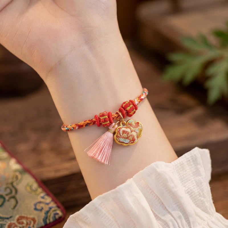 Nimara Ritual Handwoven Five Color Apple Money Bag Gourd Chinese Lock Charm Protection Bracelet