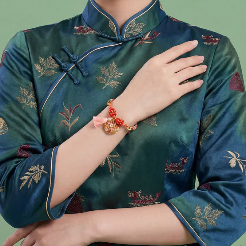 Nimara Ritual Handwoven Five Color Apple Money Bag Gourd Chinese Lock Charm Protection Bracelet
