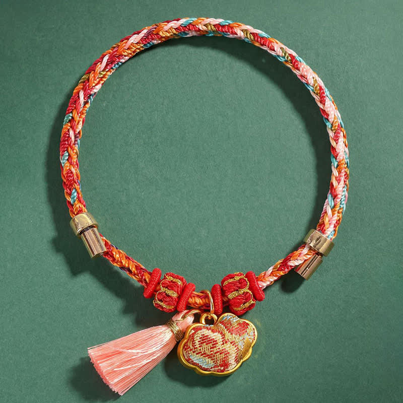 Nimara Ritual Handwoven Five Color Apple Money Bag Gourd Chinese Lock Charm Protection Bracelet