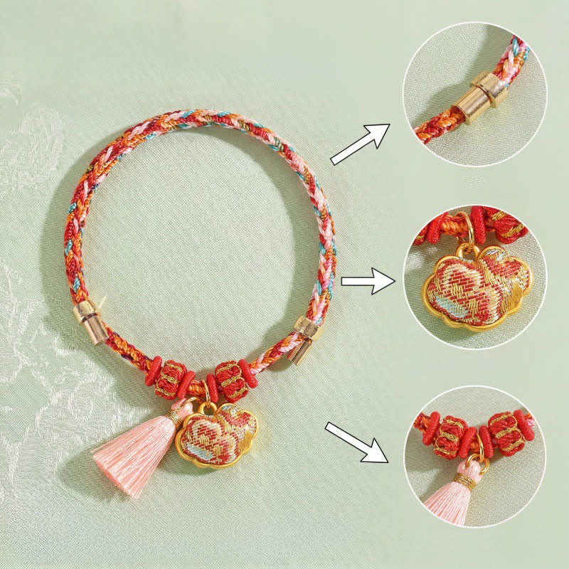 Nimara Ritual Handwoven Five Color Apple Money Bag Gourd Chinese Lock Charm Protection Bracelet