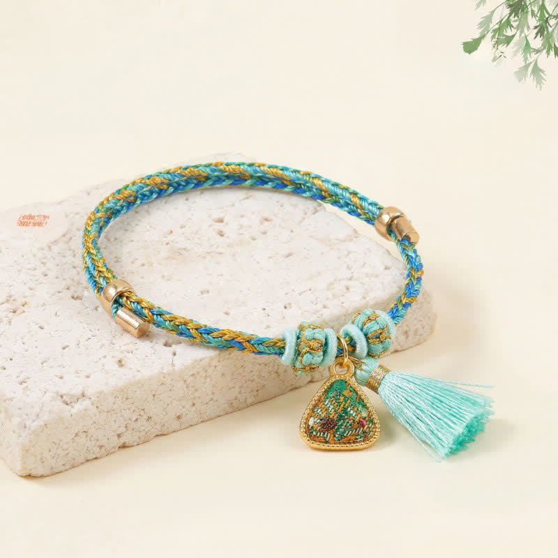Nimara Ritual Hand-Woven Five-Color Cord Luck Green Song Brocade Zongzi Apple Money Bag Chinese Lock Charm Gourd Bracelet