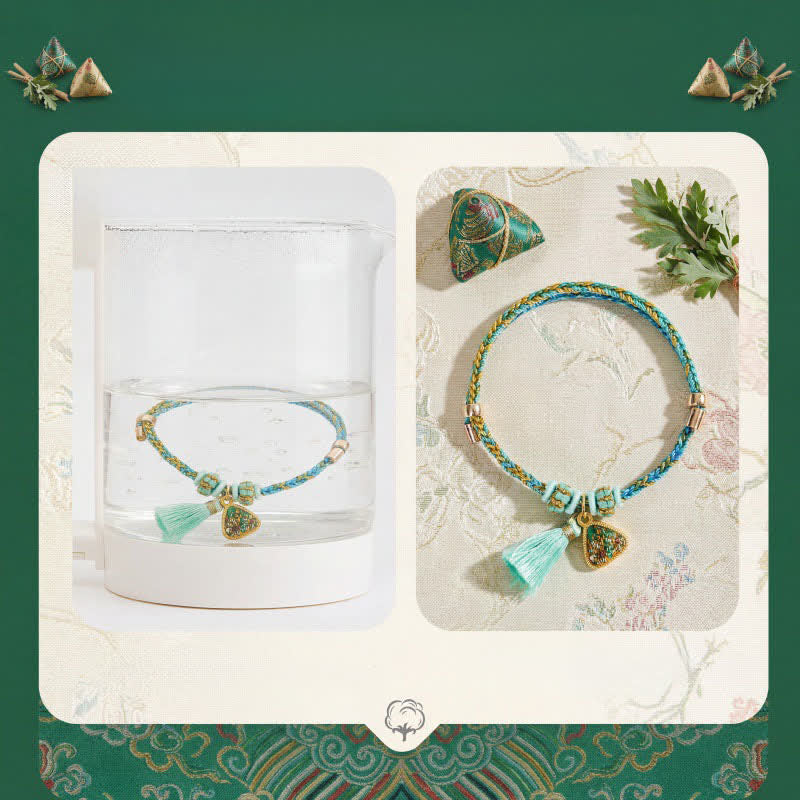 Nimara Ritual Hand-Woven Five-Color Cord Luck Green Song Brocade Zongzi Apple Money Bag Chinese Lock Charm Gourd Bracelet