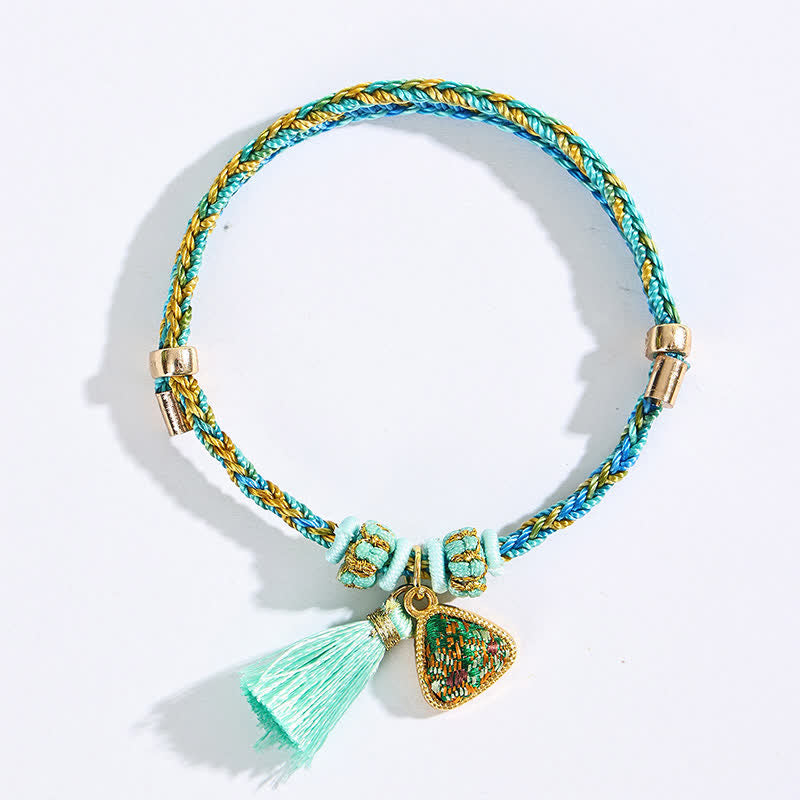 Nimara Ritual Hand-Woven Five-Color Cord Luck Green Song Brocade Zongzi Apple Money Bag Chinese Lock Charm Gourd Bracelet
