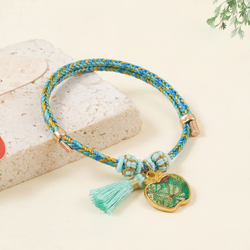 Nimara Ritual Hand-Woven Five-Color Cord Luck Green Song Brocade Zongzi Apple Money Bag Chinese Lock Charm Gourd Bracelet