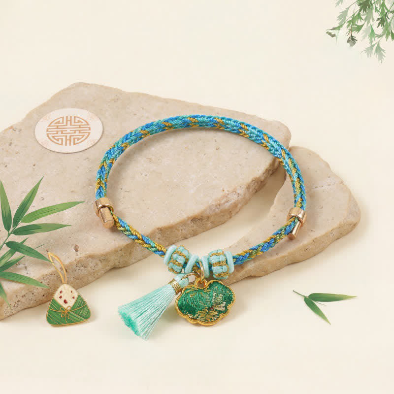 Nimara Ritual Hand-Woven Five-Color Cord Luck Green Song Brocade Zongzi Apple Money Bag Chinese Lock Charm Gourd Bracelet