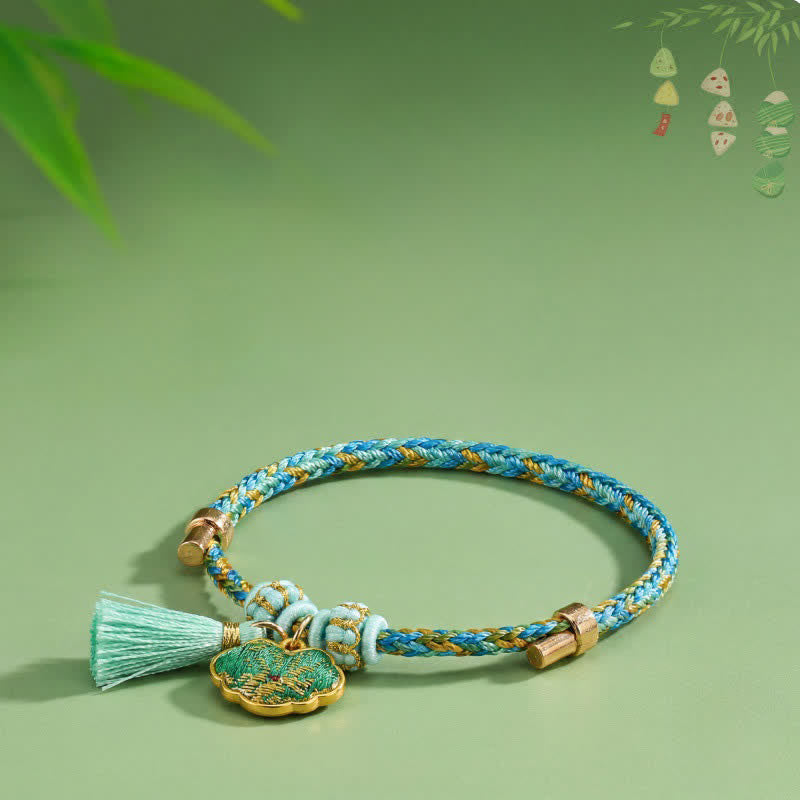 Nimara Ritual Hand-Woven Five-Color Cord Luck Green Song Brocade Zongzi Apple Money Bag Chinese Lock Charm Gourd Bracelet