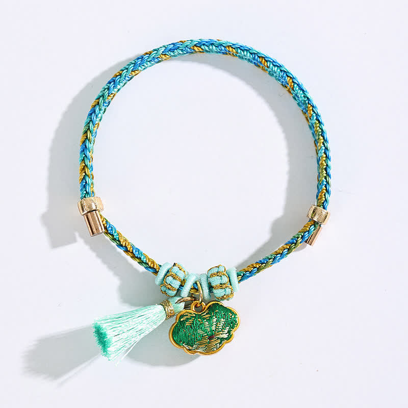 Nimara Ritual Hand-Woven Five-Color Cord Luck Green Song Brocade Zongzi Apple Money Bag Chinese Lock Charm Gourd Bracelet