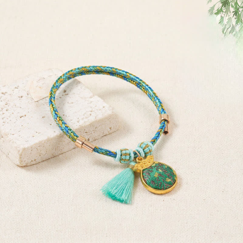 Nimara Ritual Hand-Woven Five-Color Cord Luck Green Song Brocade Zongzi Apple Money Bag Chinese Lock Charm Gourd Bracelet