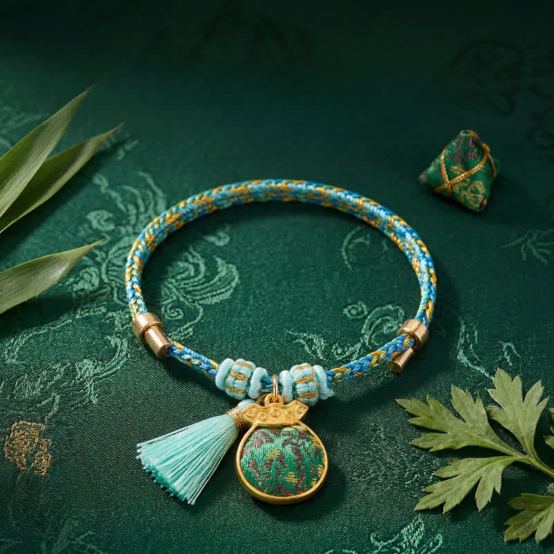 Nimara Ritual Hand-Woven Five-Color Cord Luck Green Song Brocade Zongzi Apple Money Bag Chinese Lock Charm Gourd Bracelet