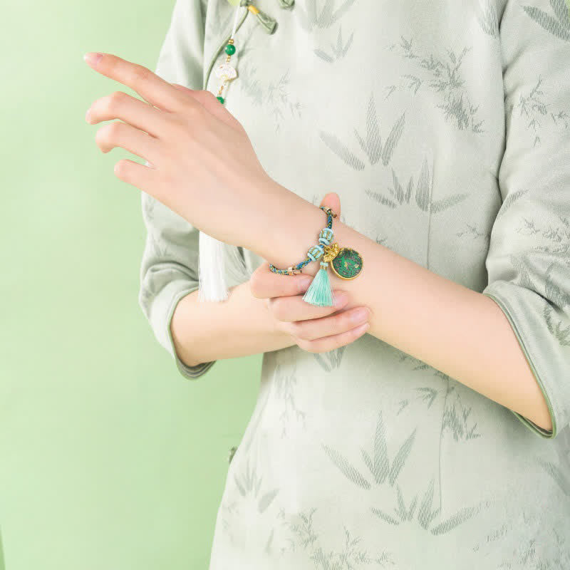 Nimara Ritual Hand-Woven Five-Color Cord Luck Green Song Brocade Zongzi Apple Money Bag Chinese Lock Charm Gourd Bracelet
