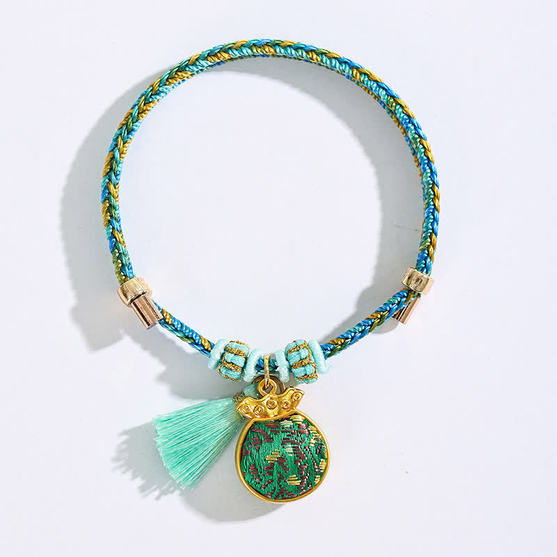 Nimara Ritual Hand-Woven Five-Color Cord Luck Green Song Brocade Zongzi Apple Money Bag Chinese Lock Charm Gourd Bracelet