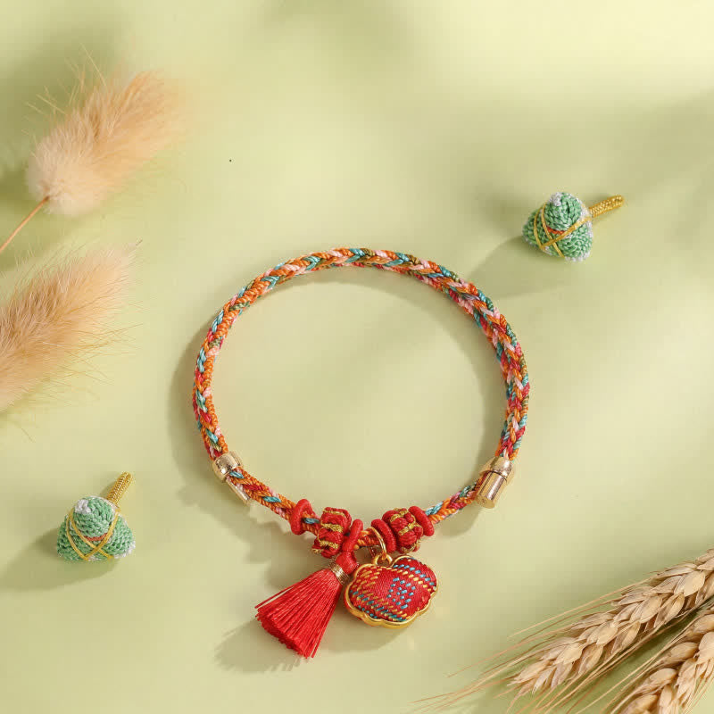 Nimara Ritual Handmade Five-Color Cord Luck Red Song Brocade Chinese Lock Charm Apple Money Bag Gourd Zongzi Braided Bracelet