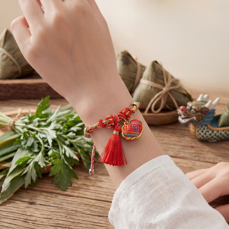 Nimara Ritual Handmade Five-Color Cord Luck Red Song Brocade Chinese Lock Charm Apple Money Bag Gourd Zongzi Braided Bracelet