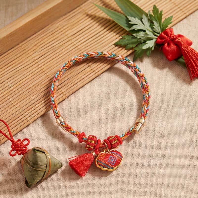 Nimara Ritual Handmade Five-Color Cord Luck Red Song Brocade Chinese Lock Charm Apple Money Bag Gourd Zongzi Braided Bracelet