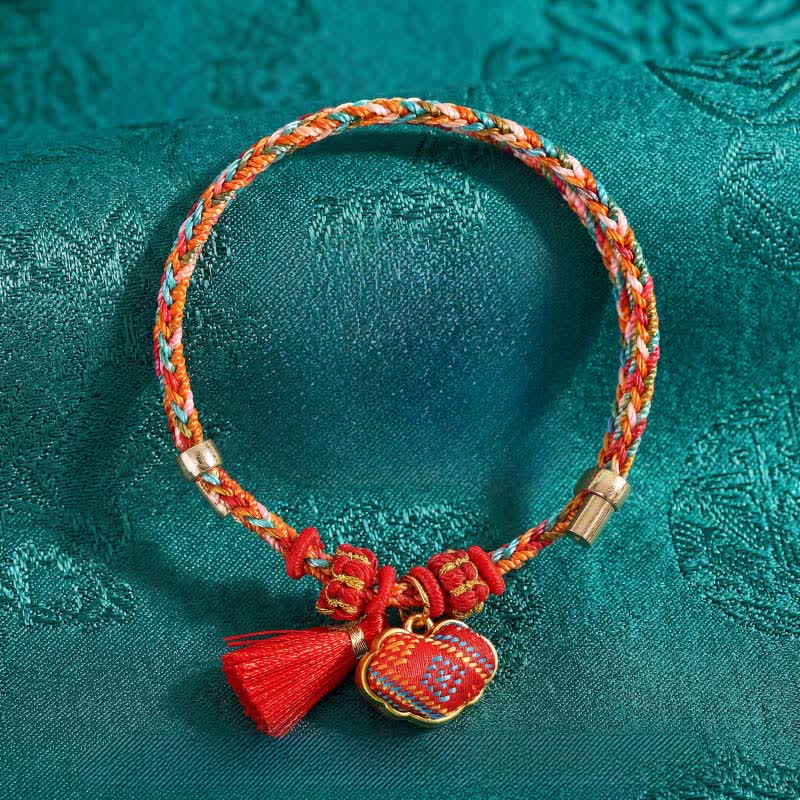 Nimara Ritual Handmade Five-Color Cord Luck Red Song Brocade Chinese Lock Charm Apple Money Bag Gourd Zongzi Braided Bracelet