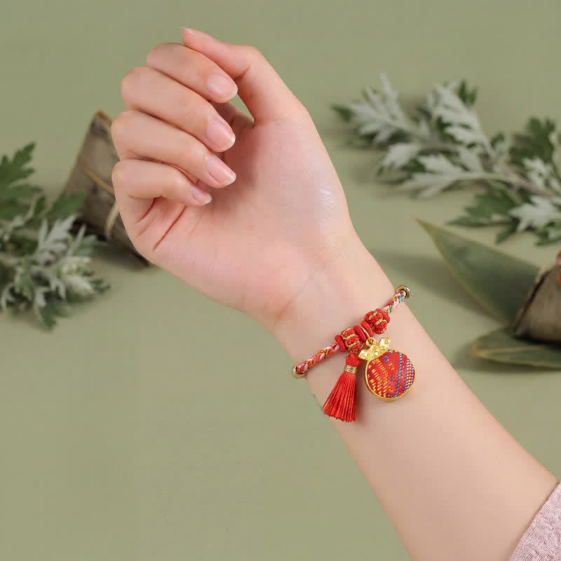 Nimara Ritual Handmade Five-Color Cord Luck Red Song Brocade Chinese Lock Charm Apple Money Bag Gourd Zongzi Braided Bracelet