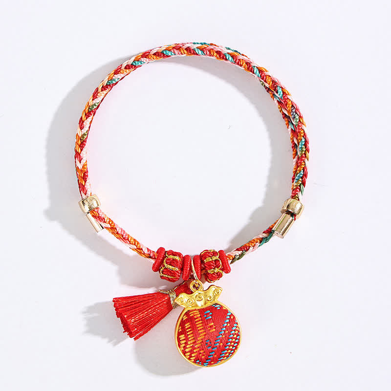 Nimara Ritual Handmade Five-Color Cord Luck Red Song Brocade Chinese Lock Charm Apple Money Bag Gourd Zongzi Braided Bracelet