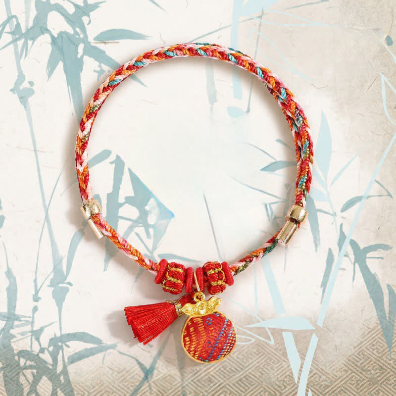 Nimara Ritual Handmade Five-Color Cord Luck Red Song Brocade Chinese Lock Charm Apple Money Bag Gourd Zongzi Braided Bracelet
