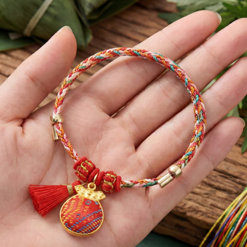 Nimara Ritual Handmade Five-Color Cord Luck Red Song Brocade Chinese Lock Charm Apple Money Bag Gourd Zongzi Braided Bracelet