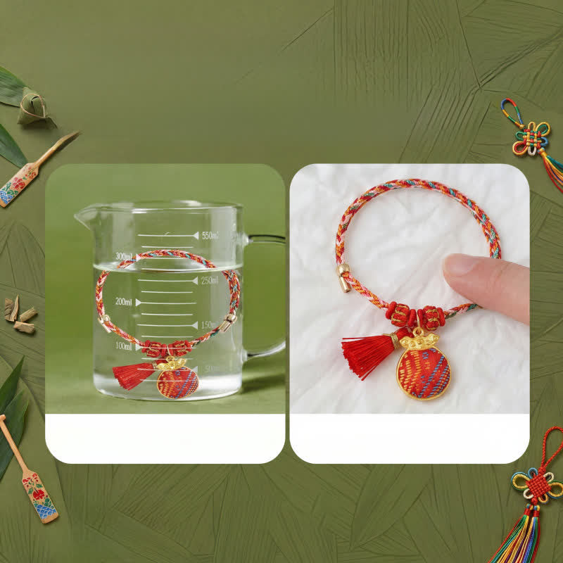 Nimara Ritual Handmade Five-Color Cord Luck Red Song Brocade Chinese Lock Charm Apple Money Bag Gourd Zongzi Braided Bracelet