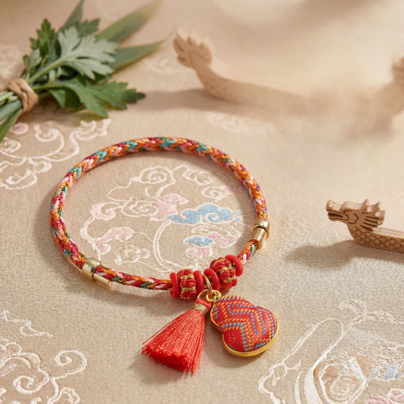 Nimara Ritual Handmade Five-Color Cord Luck Red Song Brocade Chinese Lock Charm Apple Money Bag Gourd Zongzi Braided Bracelet