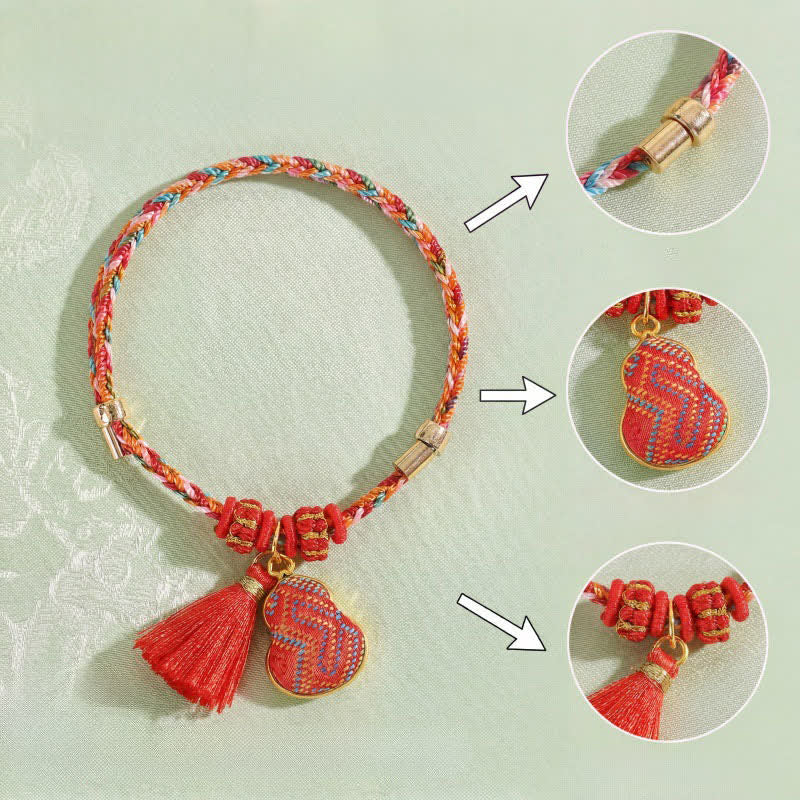 Nimara Ritual Handmade Five-Color Cord Luck Red Song Brocade Chinese Lock Charm Apple Money Bag Gourd Zongzi Braided Bracelet