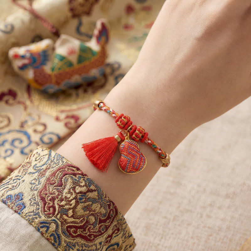 Nimara Ritual Handmade Five-Color Cord Luck Red Song Brocade Chinese Lock Charm Apple Money Bag Gourd Zongzi Braided Bracelet
