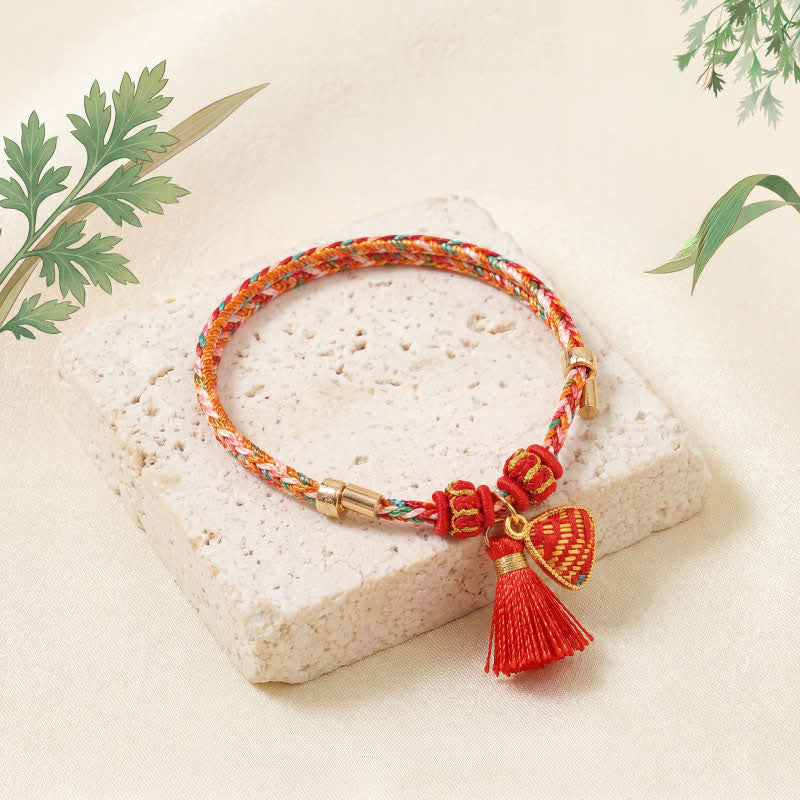 Nimara Ritual Handmade Five-Color Cord Luck Red Song Brocade Chinese Lock Charm Apple Money Bag Gourd Zongzi Braided Bracelet