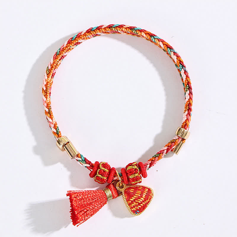 Nimara Ritual Handmade Five-Color Cord Luck Red Song Brocade Chinese Lock Charm Apple Money Bag Gourd Zongzi Braided Bracelet