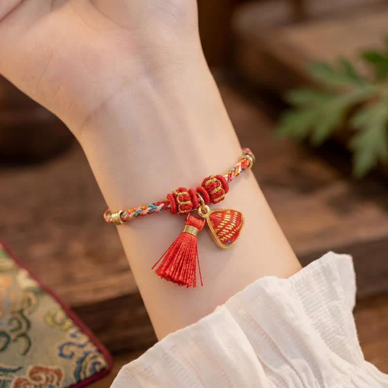 Nimara Ritual Handmade Five-Color Cord Luck Red Song Brocade Chinese Lock Charm Apple Money Bag Gourd Zongzi Braided Bracelet
