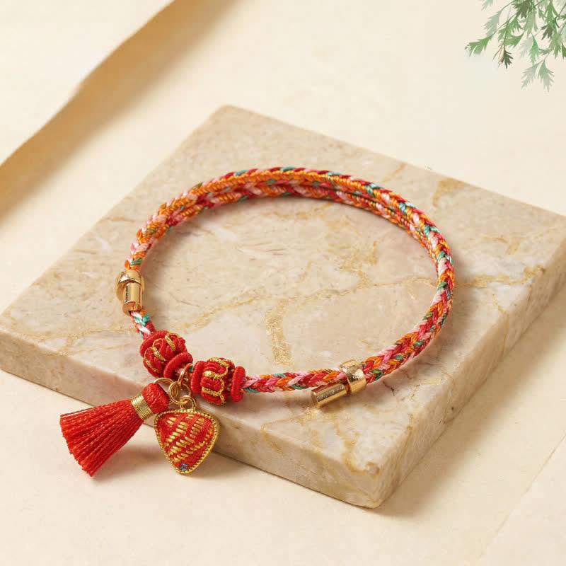 Nimara Ritual Handmade Five-Color Cord Luck Red Song Brocade Chinese Lock Charm Apple Money Bag Gourd Zongzi Braided Bracelet