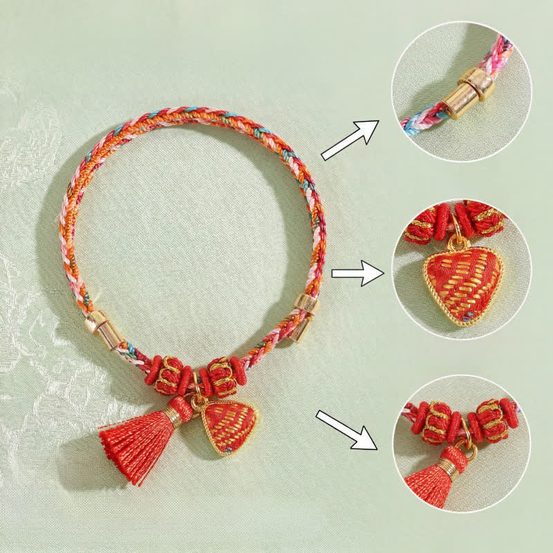 Nimara Ritual Handmade Five-Color Cord Luck Red Song Brocade Chinese Lock Charm Apple Money Bag Gourd Zongzi Braided Bracelet