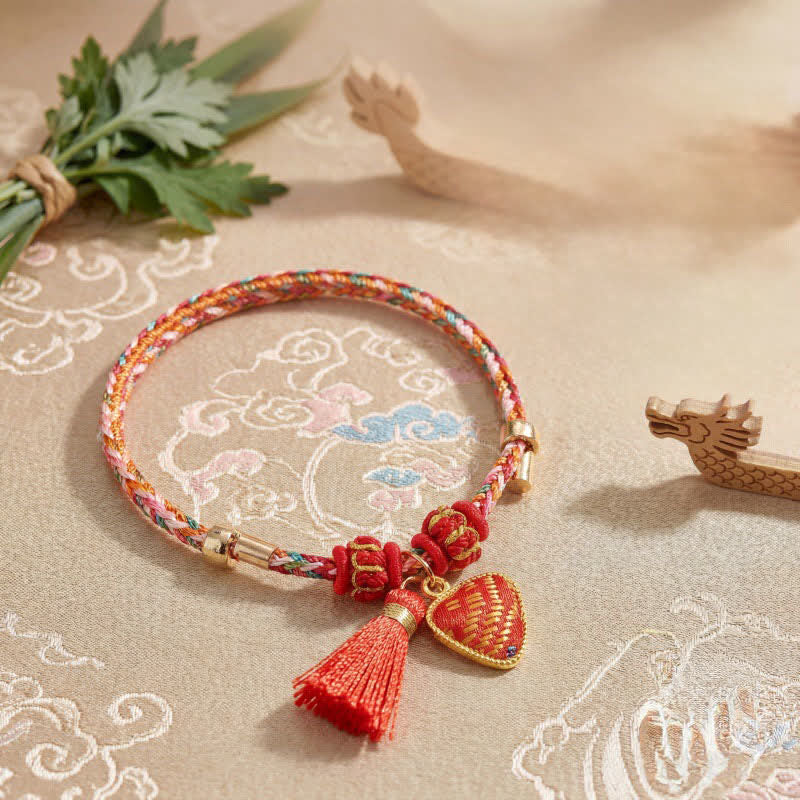 Nimara Ritual Handmade Five-Color Cord Luck Red Song Brocade Chinese Lock Charm Apple Money Bag Gourd Zongzi Braided Bracelet