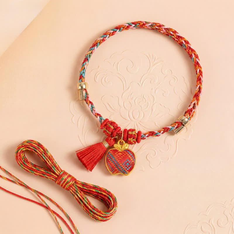 Nimara Ritual Handmade Five-Color Cord Luck Red Song Brocade Chinese Lock Charm Apple Money Bag Gourd Zongzi Braided Bracelet