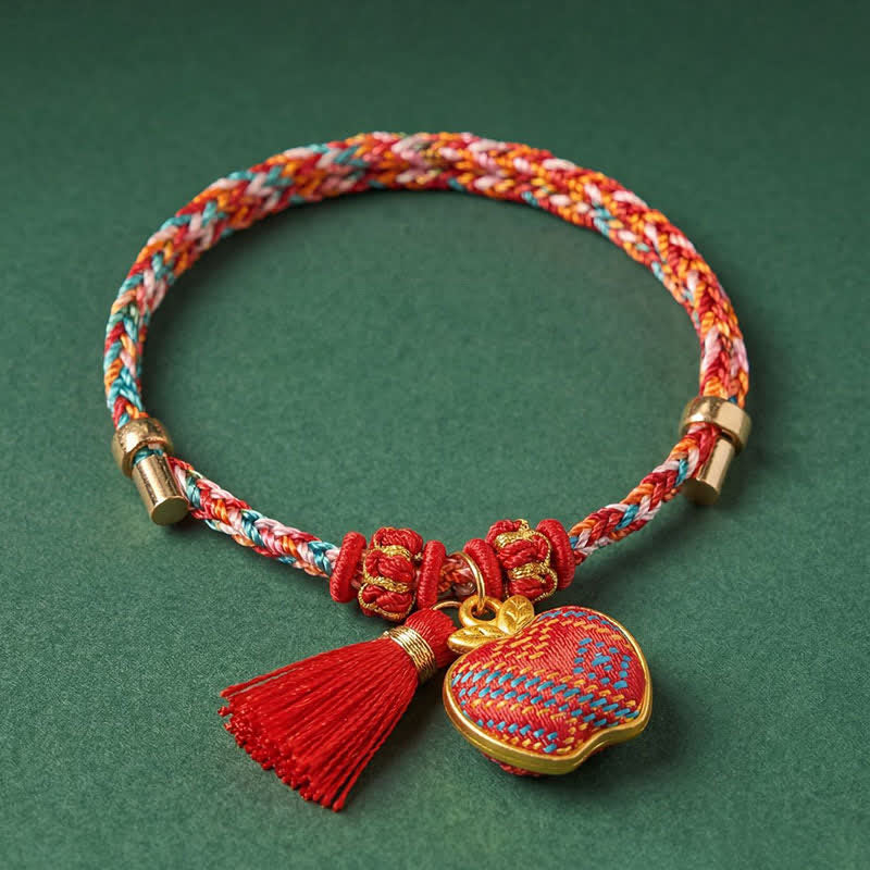 Nimara Ritual Handmade Five-Color Cord Luck Red Song Brocade Chinese Lock Charm Apple Money Bag Gourd Zongzi Braided Bracelet
