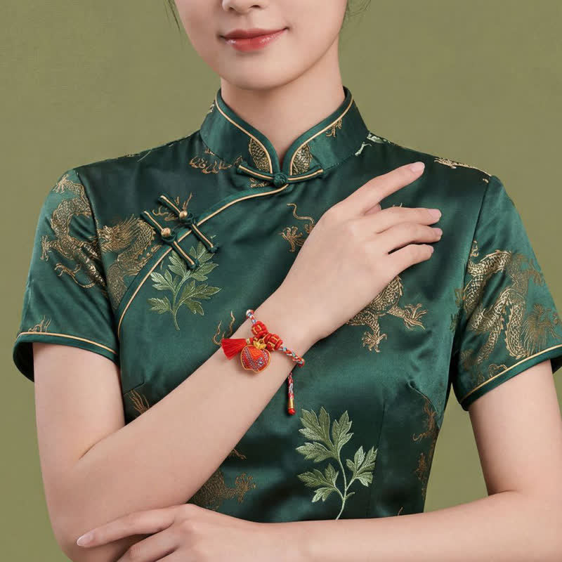 Nimara Ritual Handmade Five-Color Cord Luck Red Song Brocade Chinese Lock Charm Apple Money Bag Gourd Zongzi Braided Bracelet