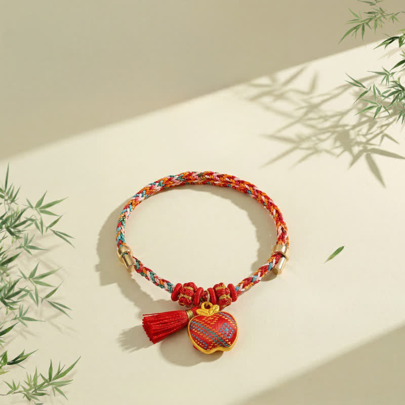 Nimara Ritual Handmade Five-Color Cord Luck Red Song Brocade Chinese Lock Charm Apple Money Bag Gourd Zongzi Braided Bracelet