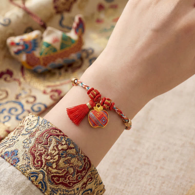 Nimara Ritual Handmade Five-Color Cord Luck Red Song Brocade Chinese Lock Charm Apple Money Bag Gourd Zongzi Braided Bracelet
