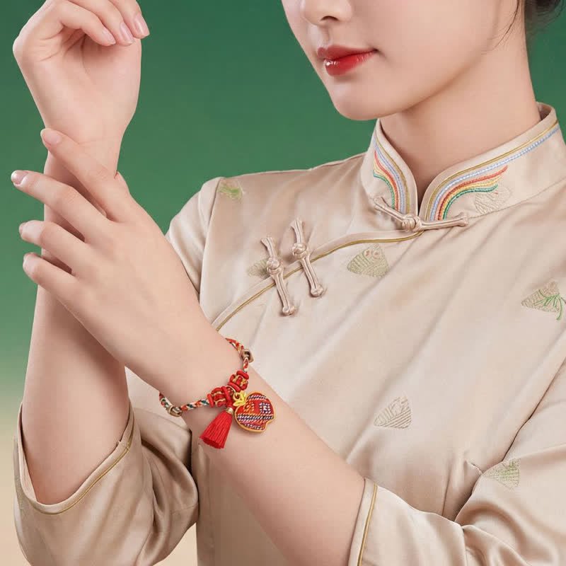 Nimara Ritual Handmade Five-Color Cord Luck Red Song Brocade Chinese Lock Charm Apple Money Bag Gourd Zongzi Braided Bracelet