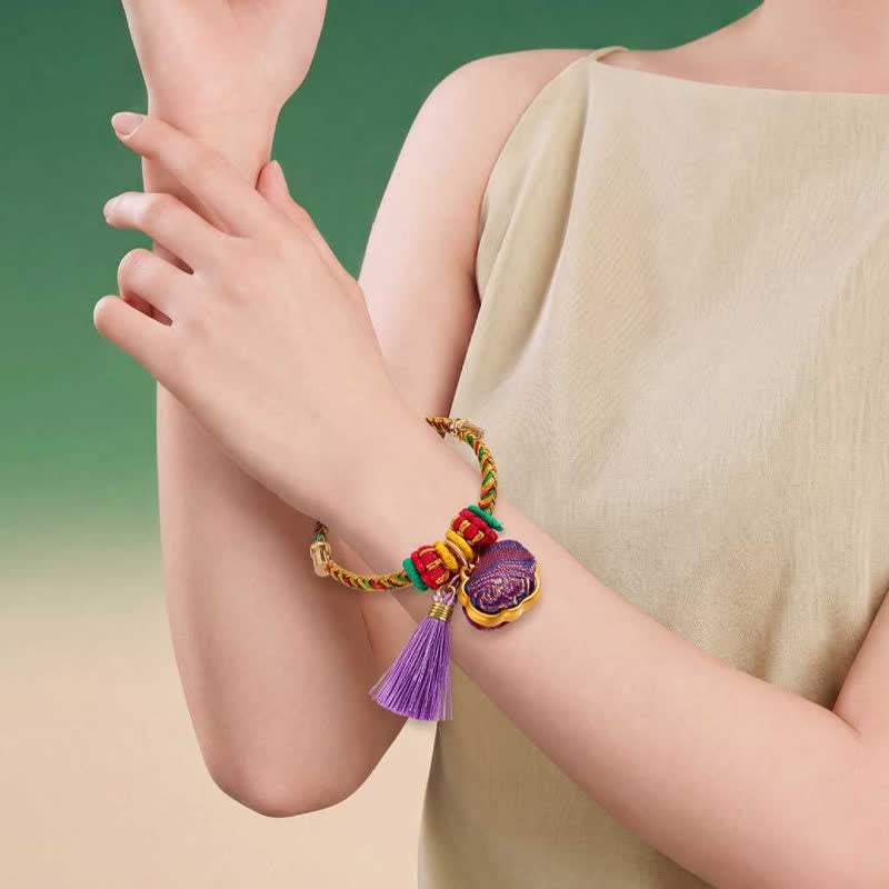Nimara Ritual Handwoven Five Color Cord Luck Purple Song Brocade Chinese Lock Charm Apple Money Bag Gourd Zongzi Adjustable Bracelet